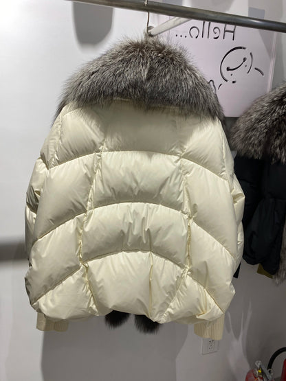 2024 Winter Women Warm Coat Oversized Real Fox Fur Collar Thick Luxury Outerwear New Fashion 90% Goose Down Jacket