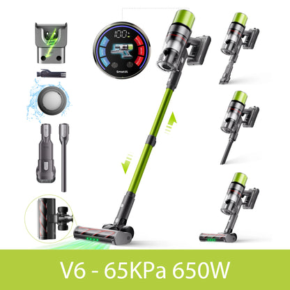 SmartAI V6 80Mins Cordless Vacuum Cleaner 65KPA 650W Powerful Suction Vacuum, 24000mAh Big Battery Vacuum Cleaner
