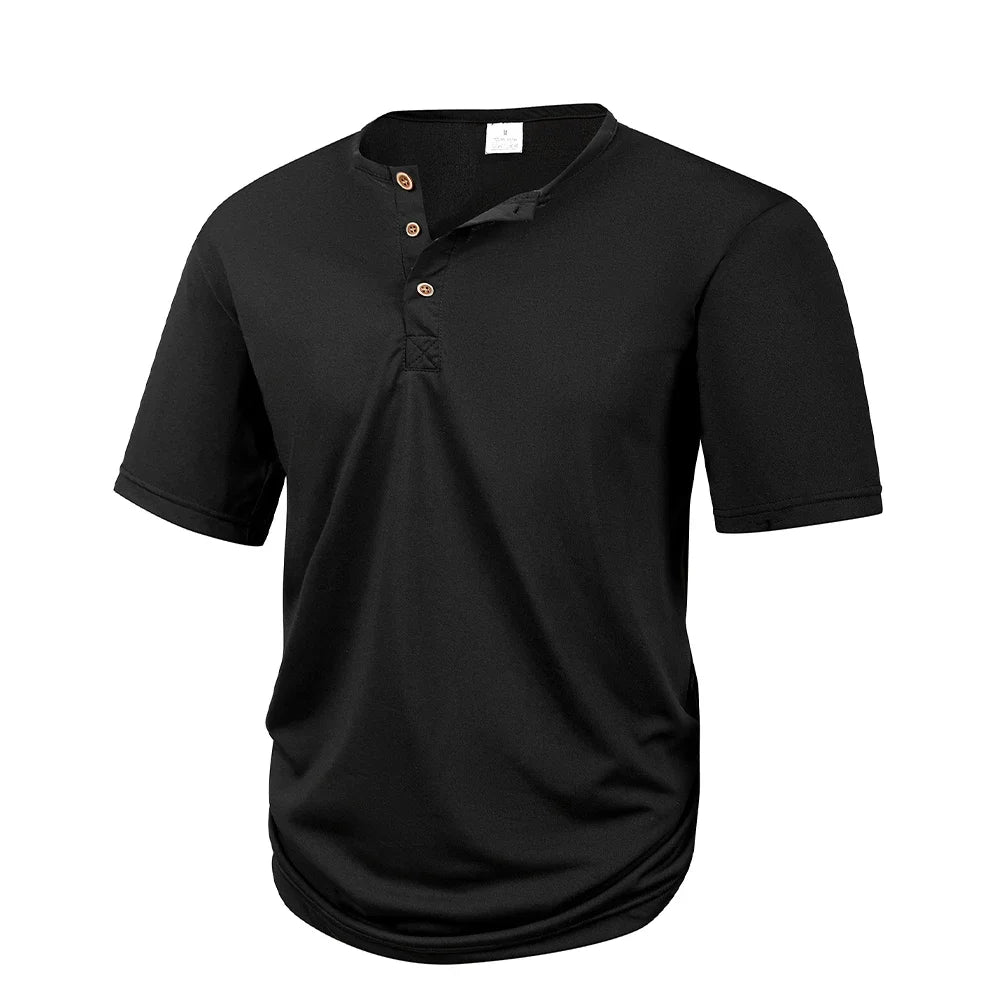Men's Casual  Henry T Shirt Summer Brown Button Solid Color Polo Short Sleeve Breathable Comfortable Sports Loose T-shirt