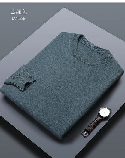 Classic Solid Color Men's O-neck Sweater Autumn Winter 100% Merino Wool Knitted Pullover Long Sleeve Warm Loose Casual Men Tops