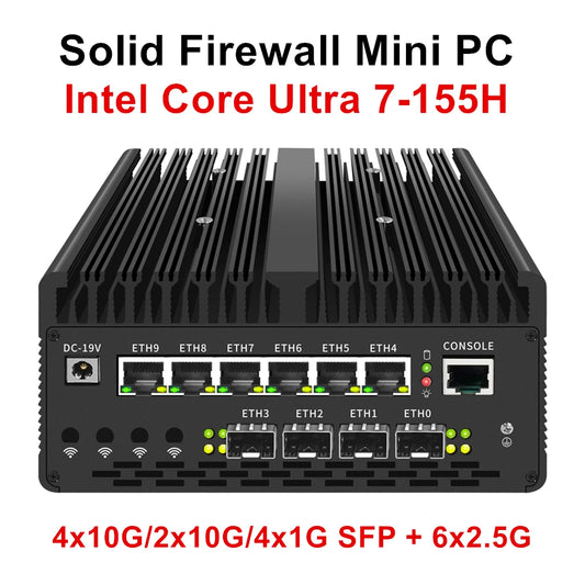 Topton Solid Firewall Mini PC Ultra 9 185H 7 155H 4x/2x 10G SFP 6*2.5G LAN Intel VPro Thunderbolt 4 2xNVMe Proxmox Home Server