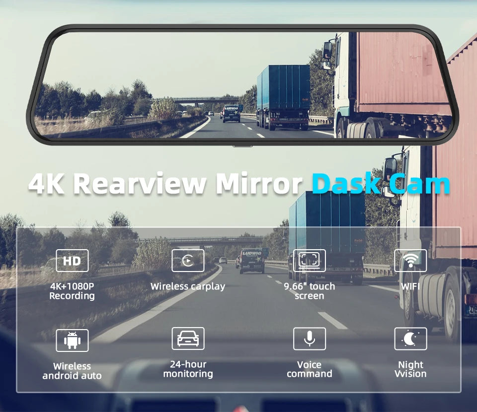 4K HD Car DVR Touch Screen Carplay & Android Auto Dash Cam Night Vision Video Recorder Driving Recorder