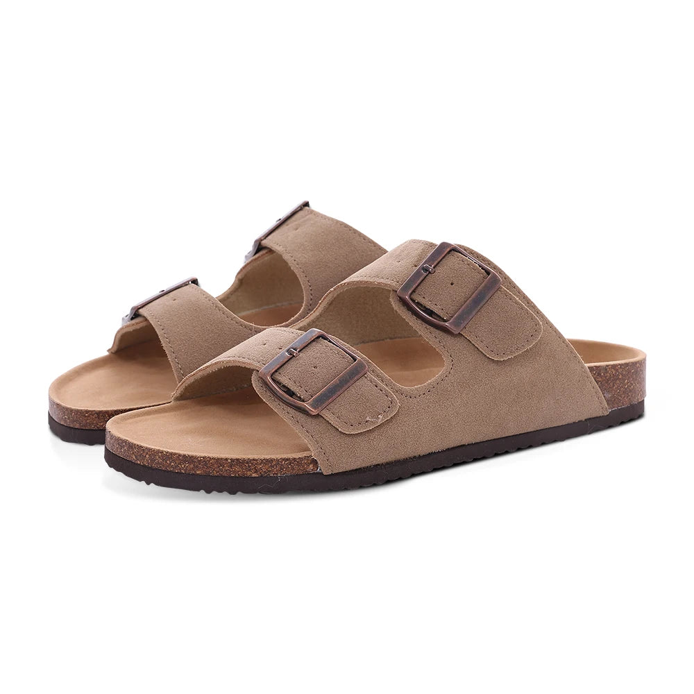 Shevalues New Fashion Cork Sandals Women Classic Cork Suede Footbed Slippers Female Summer Beach Sandals With Adjustable Buckle