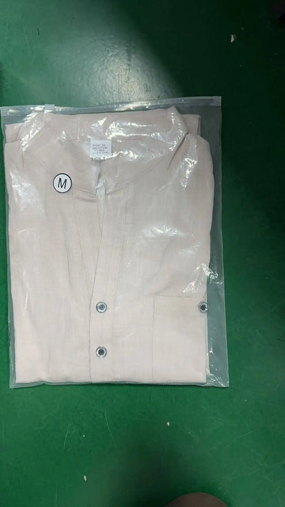 Summer Men's Cotton and Linen Shirt Casual Short Sleeved Stand Up Collar Top Breathable Loose Men's Fashionable Streetwear