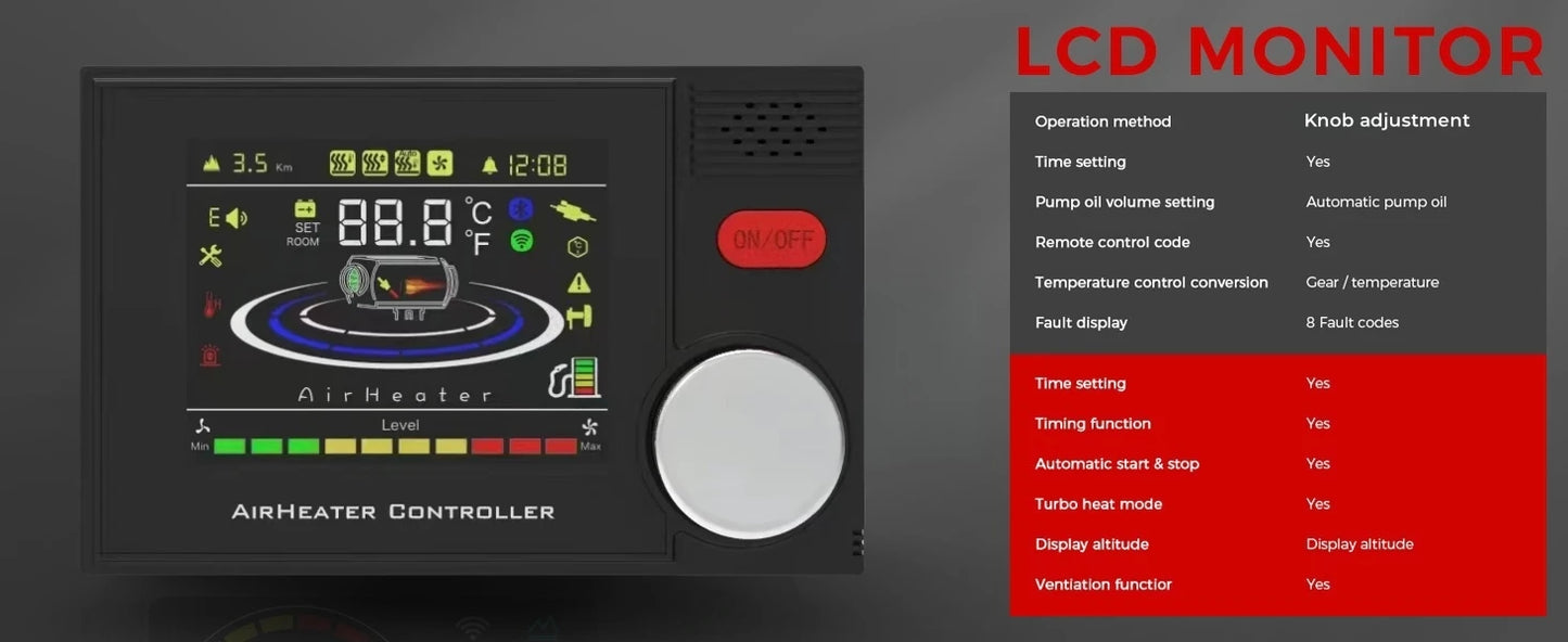 8KW 12V/24V/220V Ultra Silent Portable Diesel Air Heater W/Bluetooth App Automatic Altitude Car Heater for RV Car Campervan Home