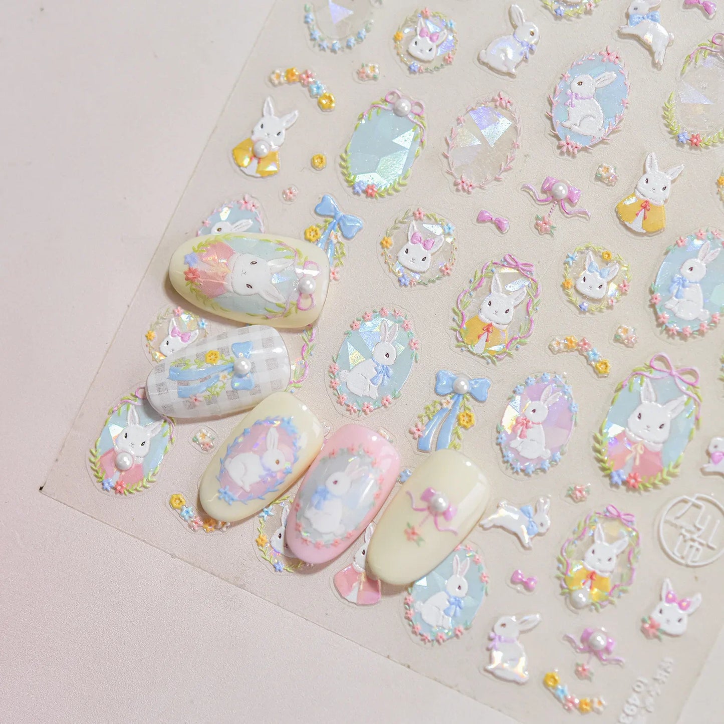 Lovely Animal Graffiti Cat Claw Rabbit Bunny Bear Dog Flower Fruit Dim Sum Candy Sunflower Adhesive 5D Nail Art Stickers Decal