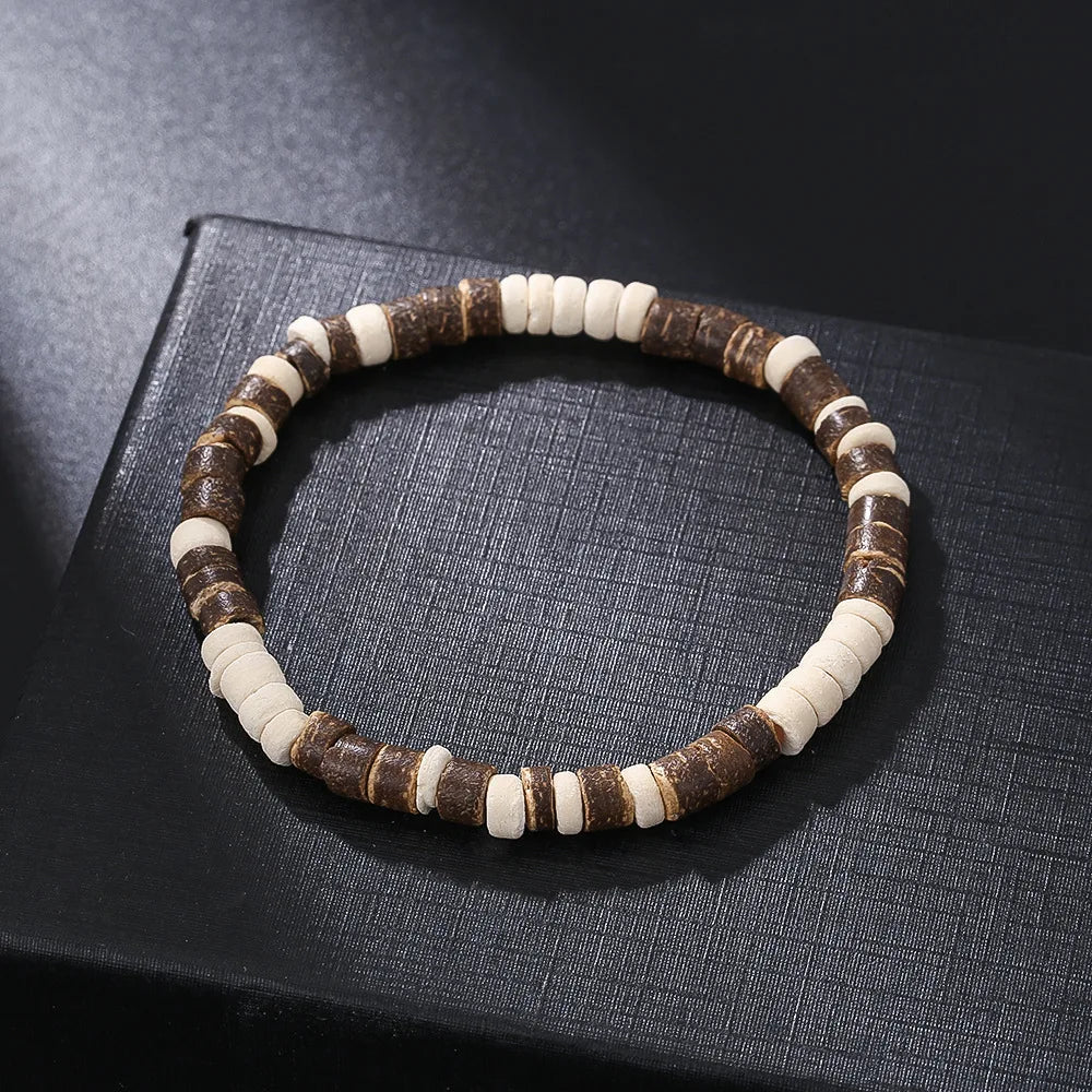 Coconut Wood Beaded Bracelet Eiastic Turquoise Stone Bead Bracelets for Men and Women Handmade Stacking Wooden Stretch Bracelets
