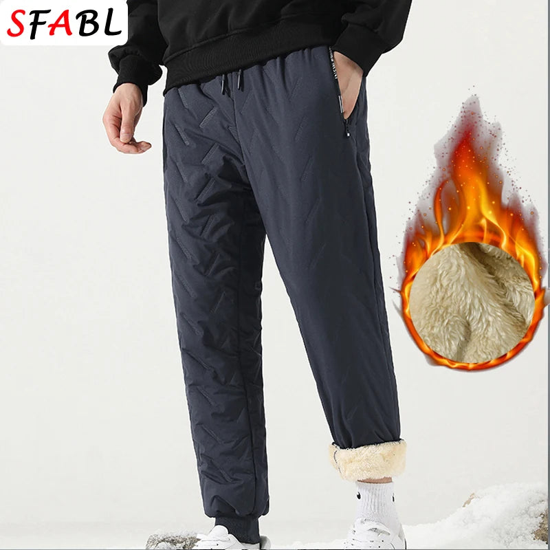 New Fleece Warm Winter Men's Pants Casual Thicken Joggers Pants for Men Thermal Padded Trousers Black Sweatpants Men Waterproof