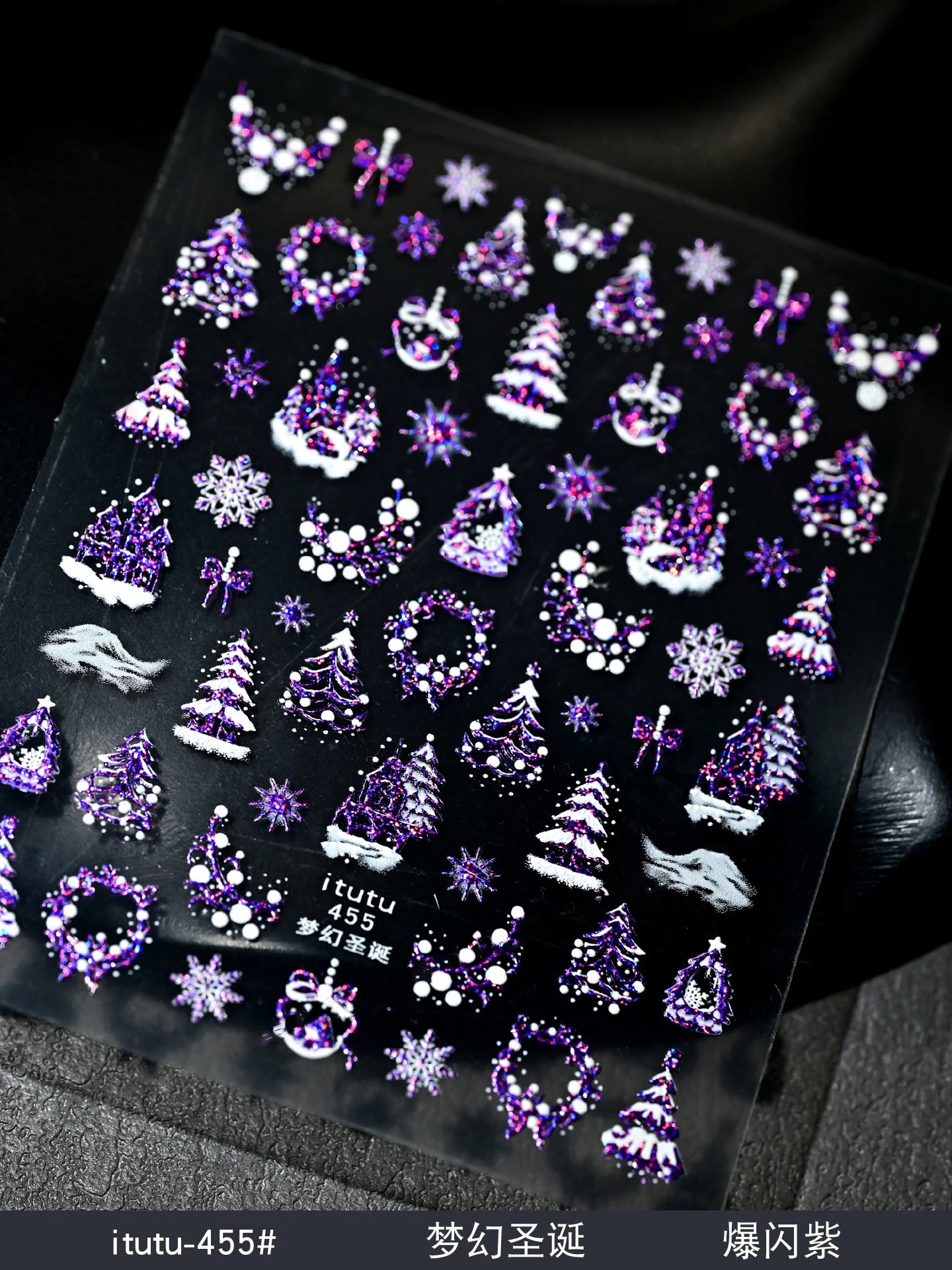 5D Embossed Gold Castle/Garland/Christmas Tree Nail Stickers White Snowflakes Bow Star Nail Decals Self-Adhesive Xmas Nail Decor
