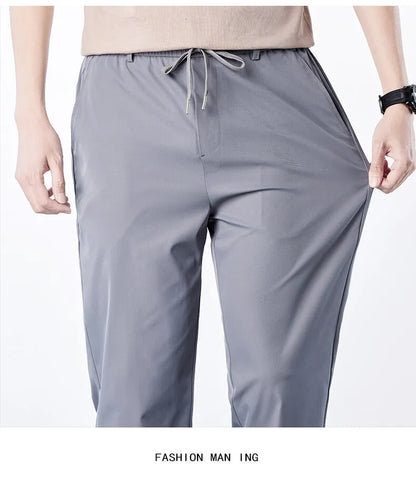 Mens Elastic Waist Casual Pants Quick Dry Wrinkle Free Slacks Summer Light Weight Trousers Spring Summer Running Golf Pants