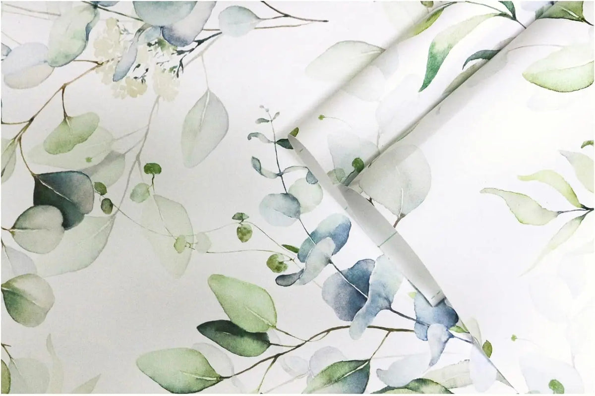 Green Leaves Peel and Stick Wallpaper Green/White Eucalyptus Leaf Floral Self Adhesive Wallpaper Wall Mural Home Nursery Decor