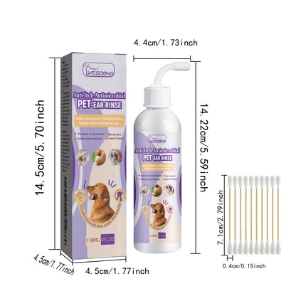 118ML Pet Ear Cleaner Kit Natural Formula Remove Earwax Eliminate Bad Odors Relief Itching Non-irritating Pet Ear Cleaning Set