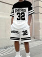 Summer Men's Chicago-Themed Relaxed Set Size 32 Printed T-Shirt and Shorts Set Adult Sports Casual Plus Size Two-Piece Set