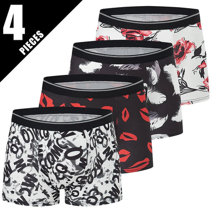 4/10piece Set Of European And American Men's Fashionable Printed Boxer Shorts Loose Oversized Elastic Waist Underwear Base Short
