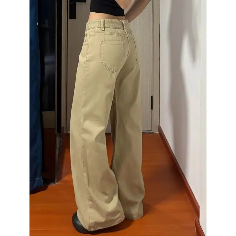 American Vintage Flared Jeans Women New Low Waist Loose Khaki Straight Leg Floor Length Versatile Denim Pants Bootcut Trousers