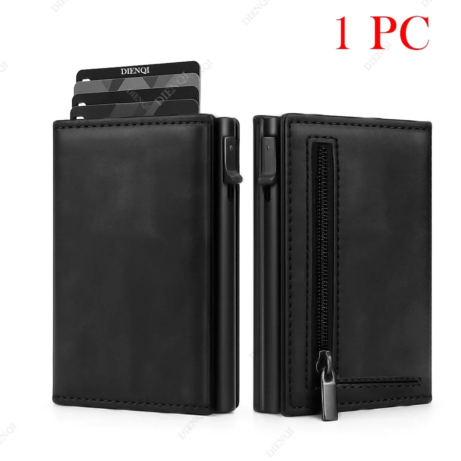 Rfid Wallet Credit Card Holder Luxury Business ID Holder Card Slim Pop Up Metal Minimalist Purse Smart Money Bags with Zipper