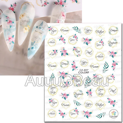 3d Nails Art Decals Spring Fruits Pink Full Tips Peony Magnolia Flowers Adhesive Sliders Stickers Decoration For Nails Manicure