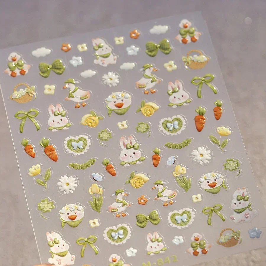 5D Pudding Jelly Dessert Fruit Cherry Pink Claw Print Bowknot Tie knot Love Heart Stars Nail Art Sticker Adhesive Manicure Decal