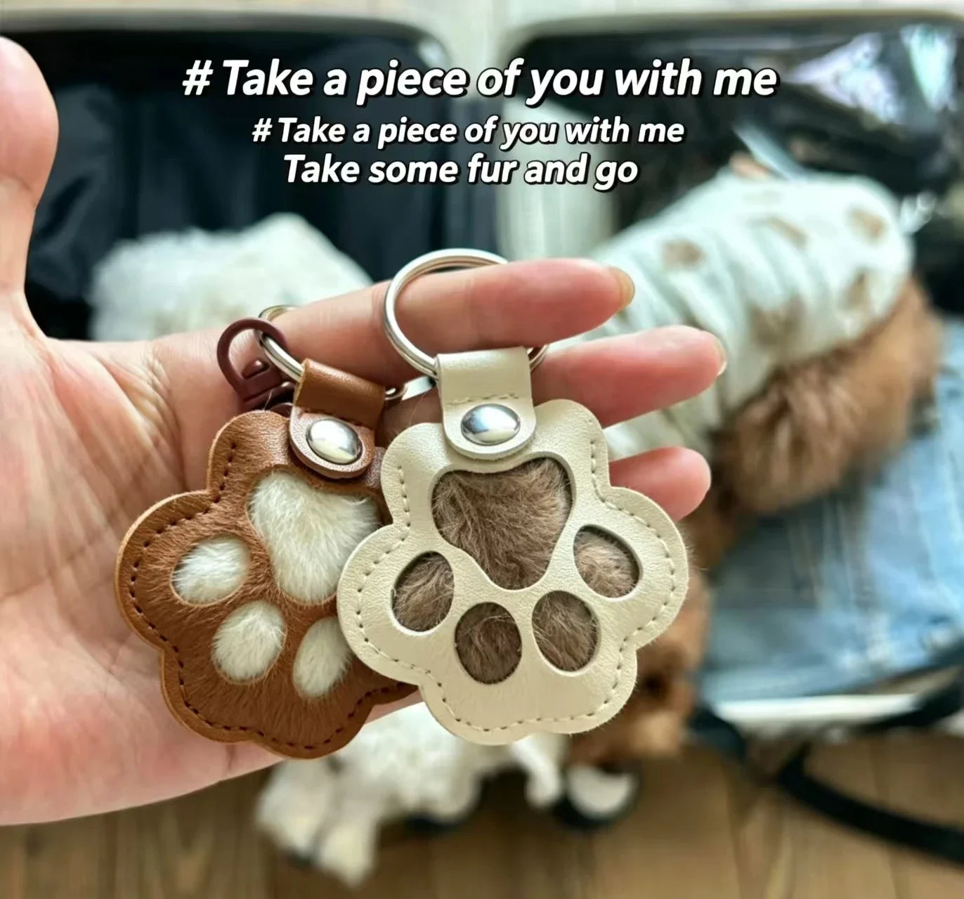 S27 Dog Hair Collector Keychain Leather Pet Memorial Gift Keepsake for Dogs and Cats Fur Storage Pendant Charm Gift Keychain