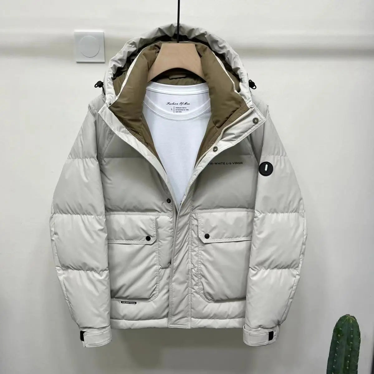 Men's Winter Down Jacket Windproof Thickened Warm Non Washable Hooded White Duck Short Down Coats Trendy Down Puffer Jackets
