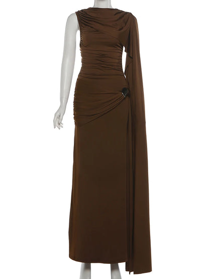 Weird Puss Elegant Party Dress Woman Ruched o-Neck Sleeveless Irregular Ribbon Metal Trim Classic Chic Birthday Banquet Vestidos
