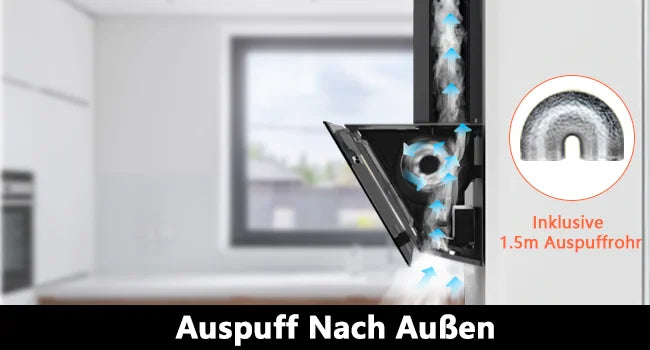90cm Wall Mounted Cooker Hood 800m³/h A+++ LED Touch Control, Black Glass - Recirculation/Exhaust Option