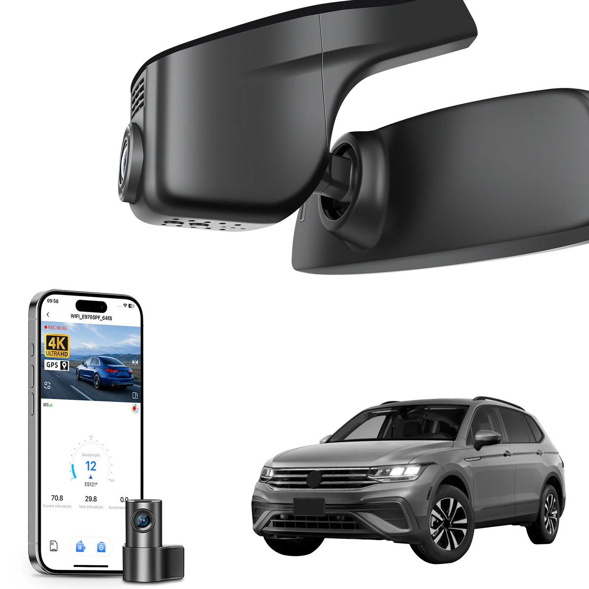 Mangoal 4K Dash Cam GPS WiFi & APP For Volkswagen Tiguan Gen2 AD BW Dash Car Camera 2018-2024 Plug and Play