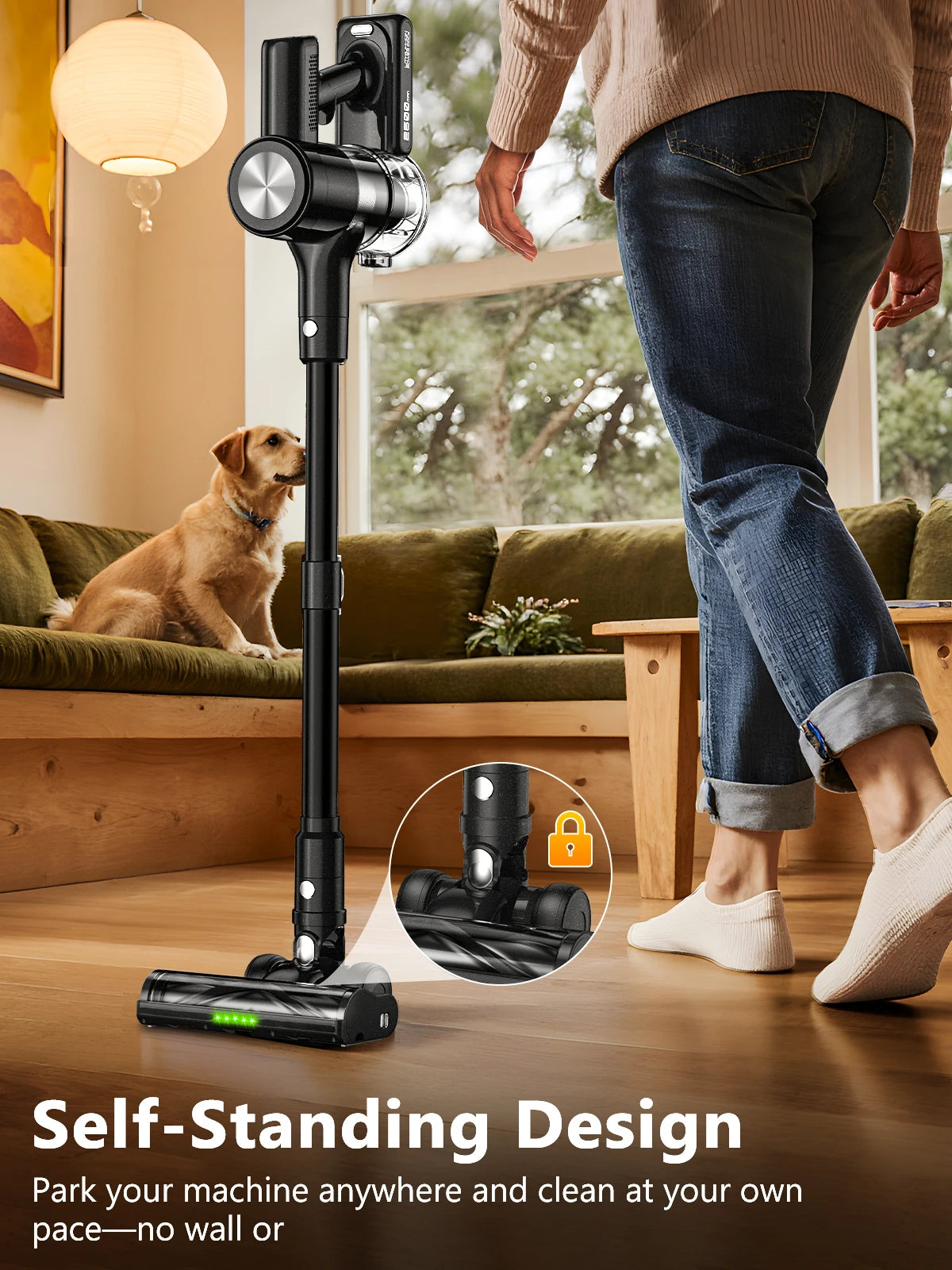 Cordless Vacuum Cleaner, 55Kpa/55min Self-Standing Powerful Stick Lightweight Vacuum Cleaner for Home Pet Hair/Hard Floor/Carpet