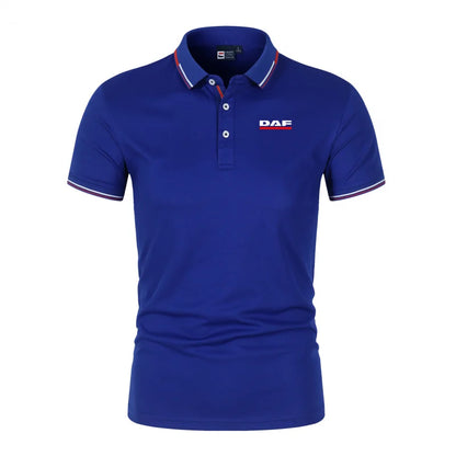 Men'S Casual Short Sleeve Polo Shirt DAF Logo Print Striped Color Block Sporty Style Collared Golf Shirt For Summer