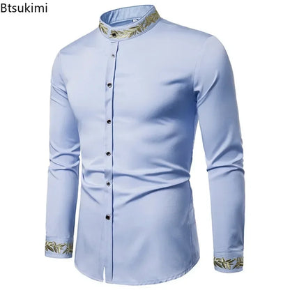 2026 Men's Summer Casual Long Sleeve Shirts Slim Fit Turn Down Collar Shirts Formal Office Business Shirts for Men Tops Big Size