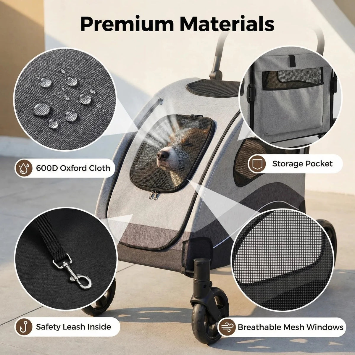 Heavy Duty Pet Wagon & Large Dog Stroller , Collapsible Dog Cart with Adjustable Handle, Breathable Mesh and Storage Pockets