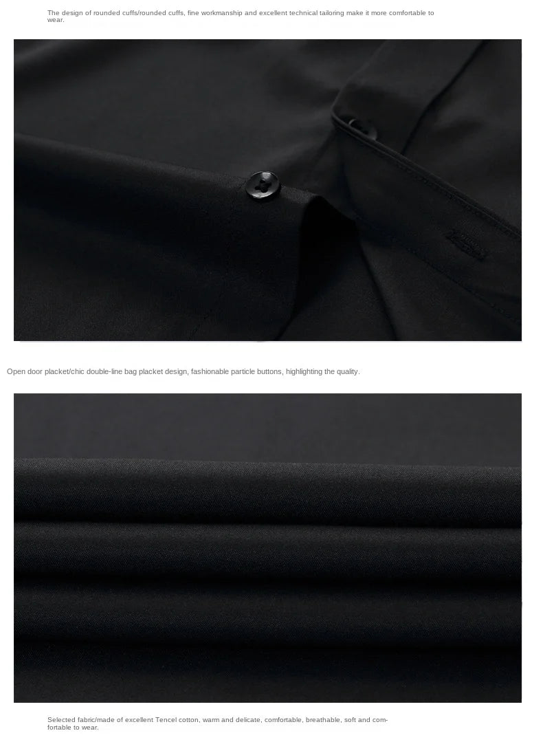 Men's long-sleeved shirt made of elastic fabric, wash-and-wear wrinkle-resistant business casual, silky smooth, pure color shirt
