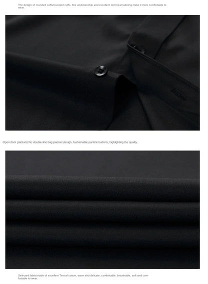 Men's long-sleeved shirt made of elastic fabric, wash-and-wear wrinkle-resistant business casual, silky smooth, pure color shirt