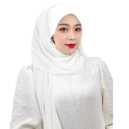 Muslim Hijab Arab Turkish Hijab with Zipper Chiffon Scarf Women's Fashion Plain Hijab Wrap Solid Color Shawl Headscaf 71x180cm