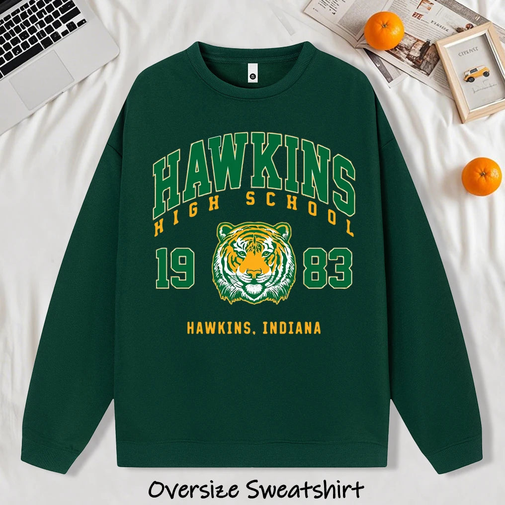 Hawkins 1983 Mighty Tiger Pullover For Men Autumn Oversize Long Sleeve Casual All-Match Clothing Unisex O-Neck Fashion Retro Top