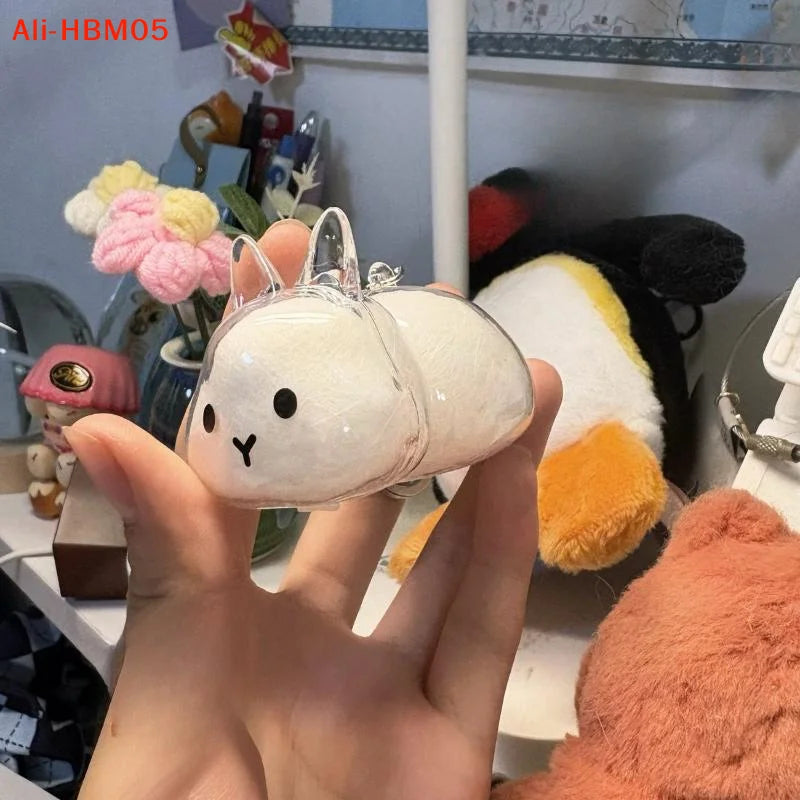 (HB05)Cartoon Pet Hair Memorial Transparent Storage Box Keyring Animal Rabbit Fur Organizer Keychain Bag Pendant Pet Souvenir