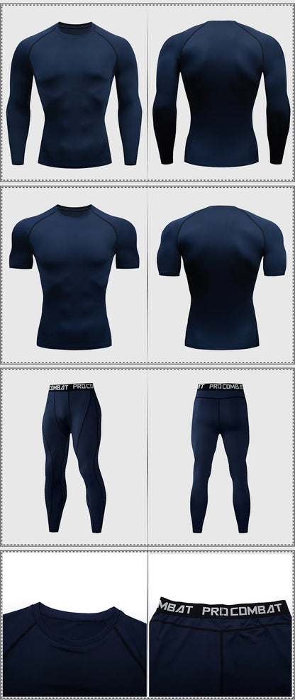 Men's 2/3pcs sets Boxing suit rashguard male kit MMA compression clothing men long-sleeved t-shirt+leggings tracksuit Sport Suit