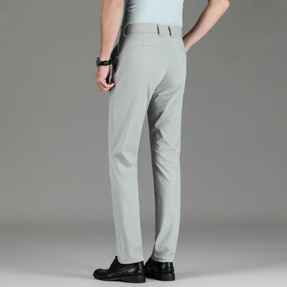 New Summer Men's Ice Silk High Stretch Business Suit Pants Male Army Green Blue Elastic Formal Office Straight Formal Trousers