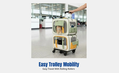 Home Cat Carrier Backpack, Dual-Compartment Pet Trolley, Spacious, Portable, Airline Travel Luggage for Multiple Cats and Dogs