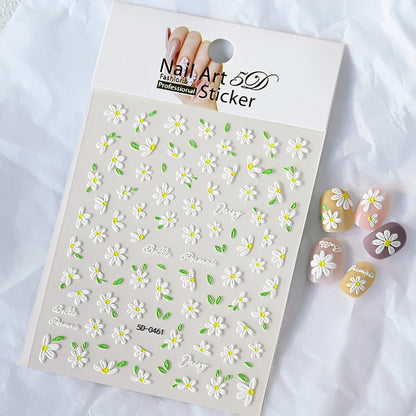 5D Pink Blue Floral Nail Art Stickers Petals Leaf Plant Embossed Nail Decals Spring Summer Flower Design for DIY Nail Supplies