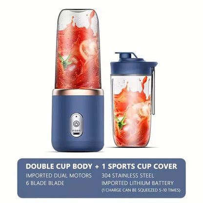 Electric Juicer 6 Blades USB Smoothie Blender Portable Wireless Mini Charging Fruit Squeezer Ice Crush Cup Kitchen Tool