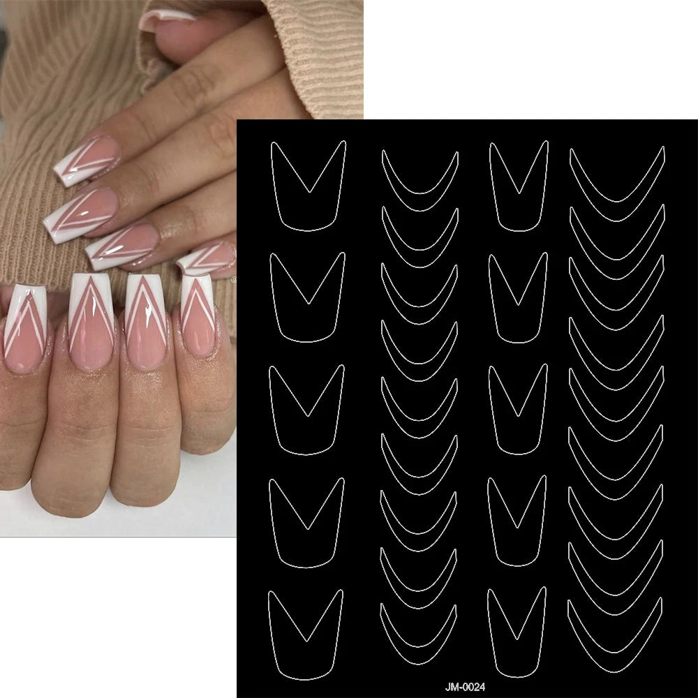 24-Design Airbrush Stencil Nail Stickers 1Pcs Butterfly/Heart/French Line Nail Decal Adhesived DIY Nail Template Airbrush Slider