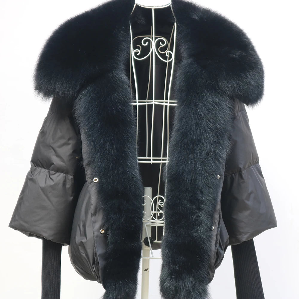 2024 Winter Women Warm Coat Oversized Real Fox Fur Collar Thick Luxury Outerwear New Fashion 90% Goose Down Jacket