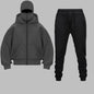 2025 Autumn Winter Men Zippered Hooded Sweatshirt Set - Balakrava Street Fashion Windproof Ninja Letter Design Two-Piece Set