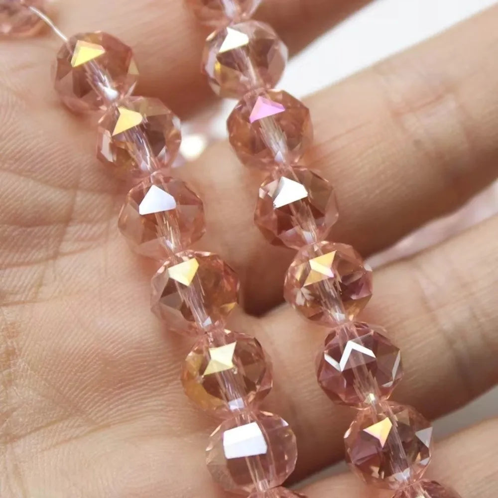 6/8/10mm Sizes Faceted Glass Beads 96-faceted Pink Blue Crystal Earth Beads Faceted Cut Style Plating Clear Jewelry Making Beads