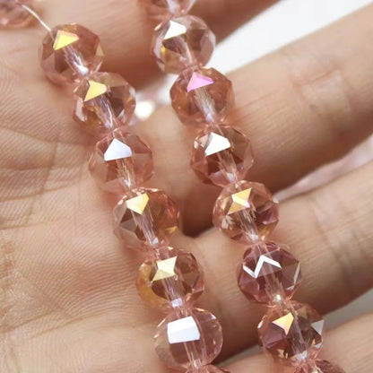 6/8/10mm Sizes Faceted Glass Beads 96-faceted Pink Blue Crystal Earth Beads Faceted Cut Style Plating Clear Jewelry Making Beads
