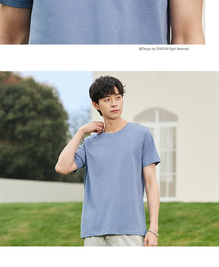 Semir Short Sleeve Men T-Shirt Cotton 2026 Summer New Man Clothing Thin And Versatile T Shirt Couples Solid Color Tops