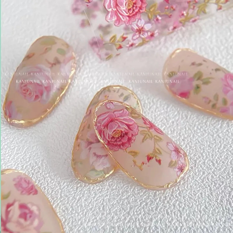 1Pc 100cm Flower Nail Foils for Transfer Paper Floral Stickers Rose Nails Wraps Tulip Nail Art Decorations