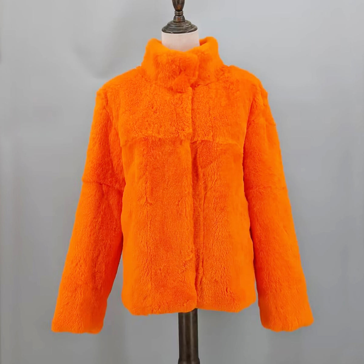 Women Real Rabbit Fur Coat High Collar Winter Jacket Make of One Rabbit Fur Cross Mink Pattern