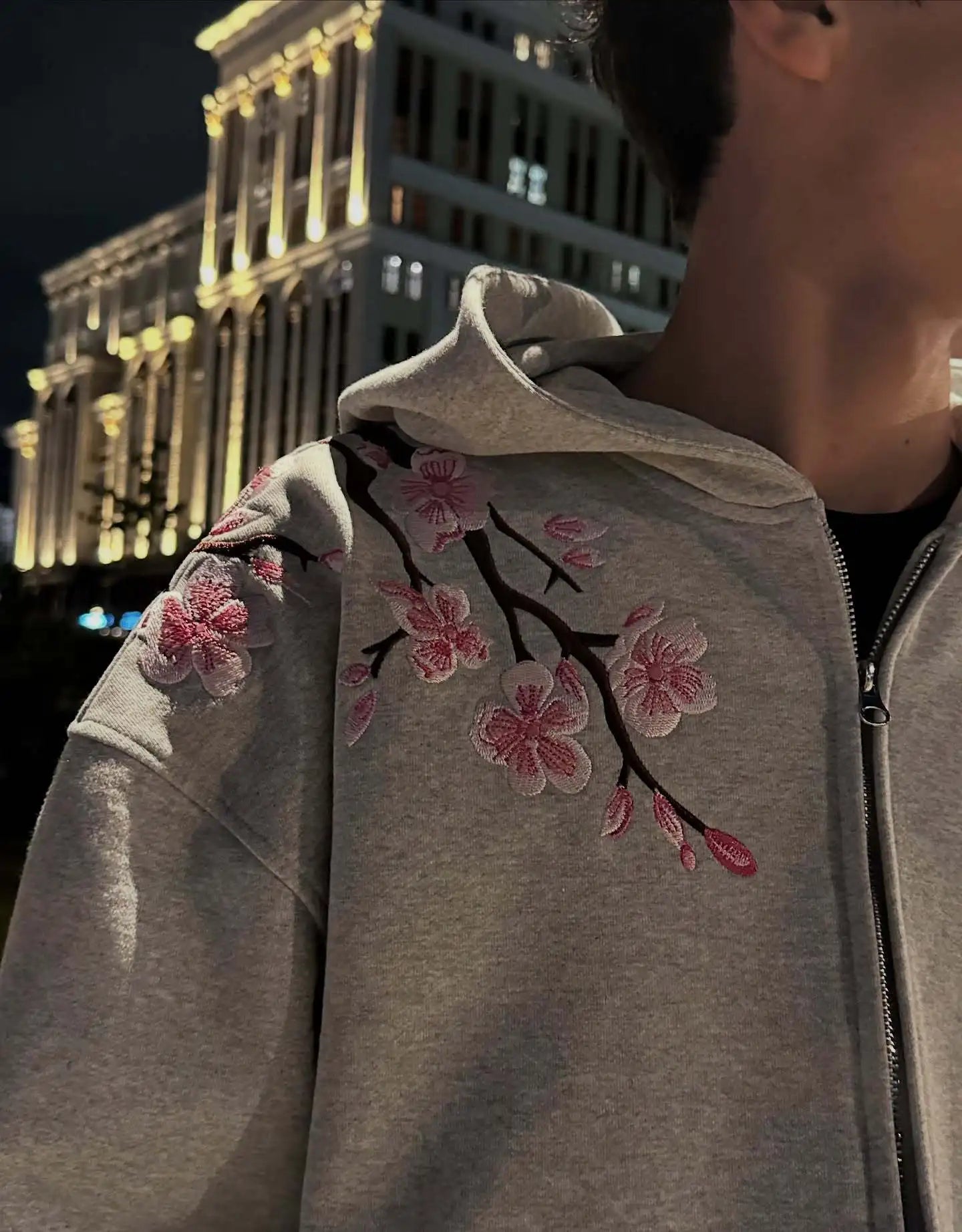 2025 Autumn/Winter Fashion Cherry Blossom Embroidery Patch Zipper Hoodie for Men and Women Y2K Harajuku Retro Gothic Casual Clow